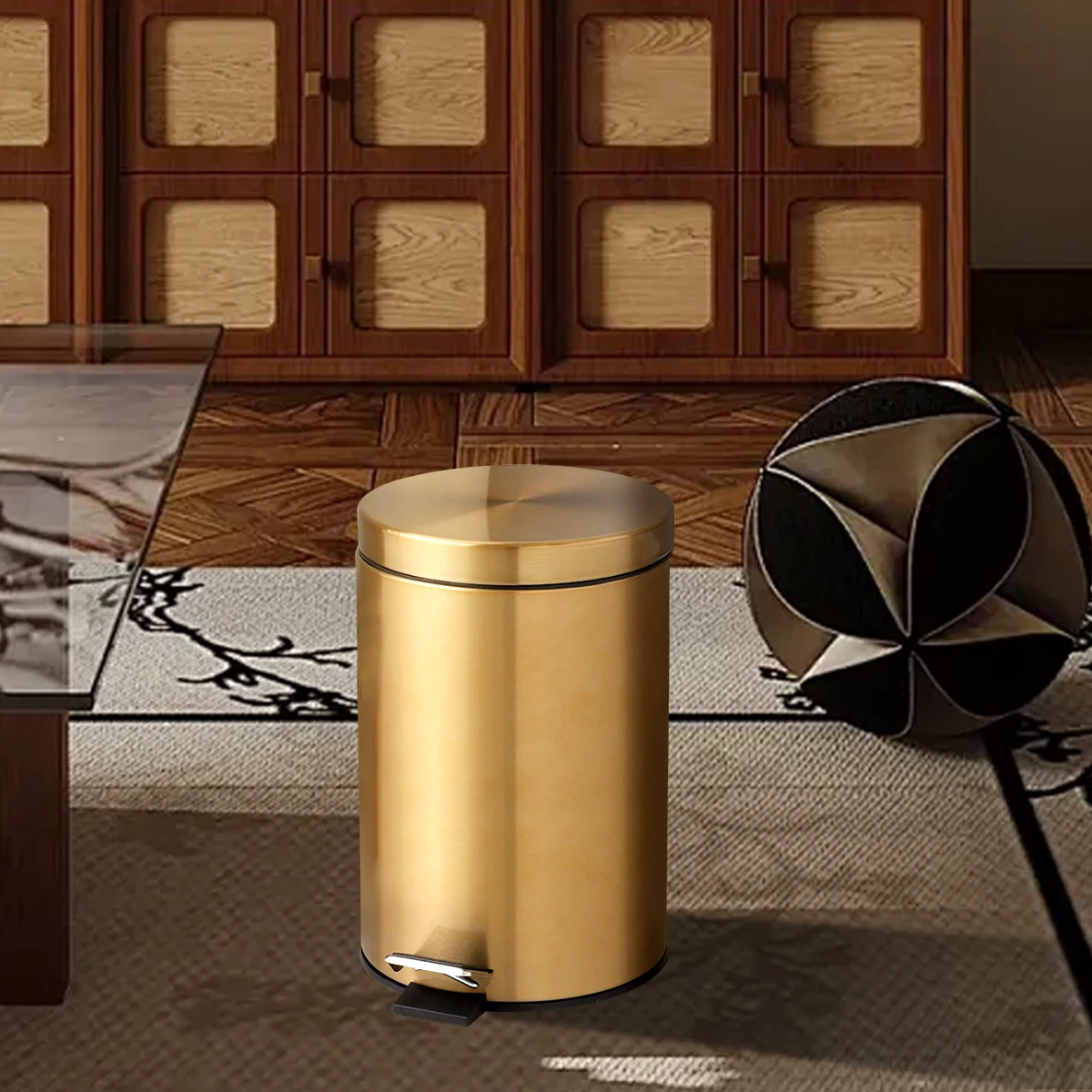 

Круглый мусорный бак цвета шампанского золото 3л с крышкой и ножной педалью, ведро для бытовой уборки из нержавеющей стали, кухонное ведро для хранения