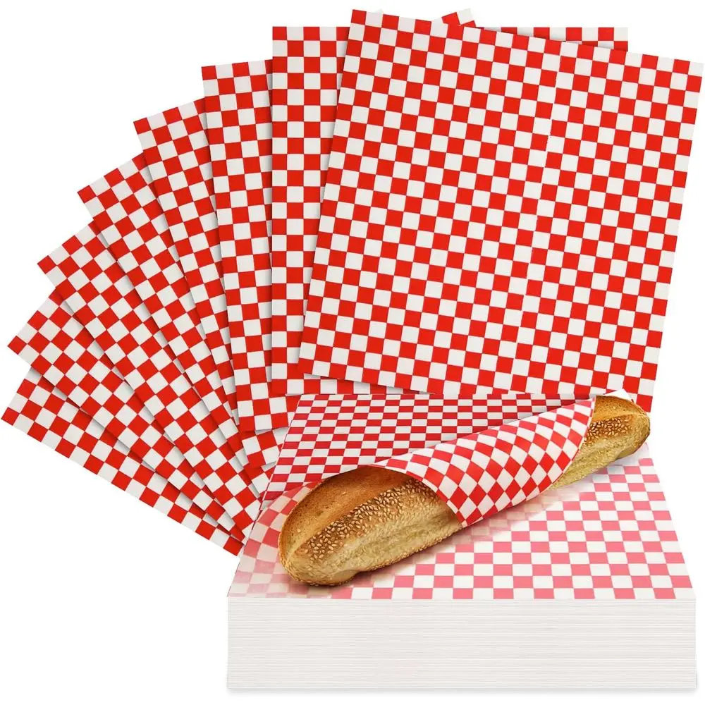 Hojas de papel para delicatessen Culiware, 12x12 pulgadas, 1000 unidades - Hojas de papel encerado a cuadros clásicas, forros precortados para cestas de alimentos, envoltorios resistentes a la grasa