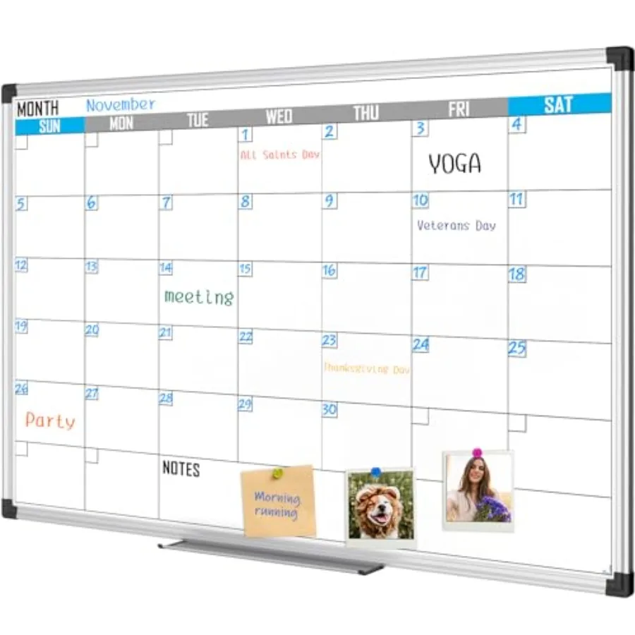 

Magnetic Calendar Whiteboard 36" x 24" - Monthly Calendar Dry Erase Board Reusable Colorful Calendar Board Silver Aluminium Fra