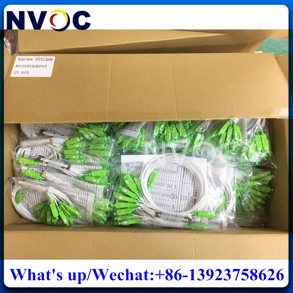 

50Pcs Fiber Optic PLC Splitter 1x16 SC/APC 0.9mm 1M Steel Tube Mini Blockless FTTH SM 1*16 FC/ LCAPC UPC Connector Coupler