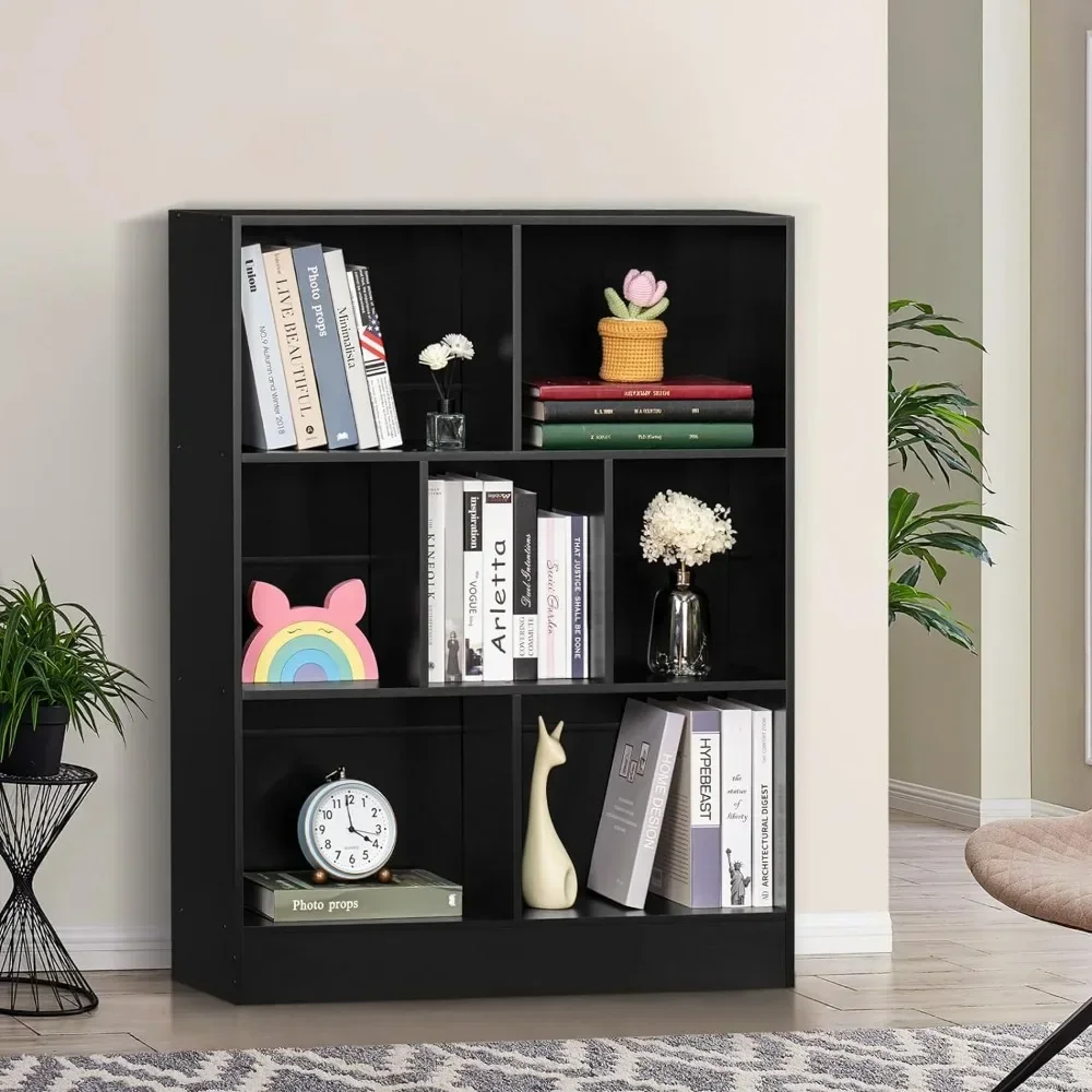 3 Tier Modern Horizontal Bookcase Book Shelves Living Room Office Wooden Low Book Shelf Display Storage Cabinet With Base Locker