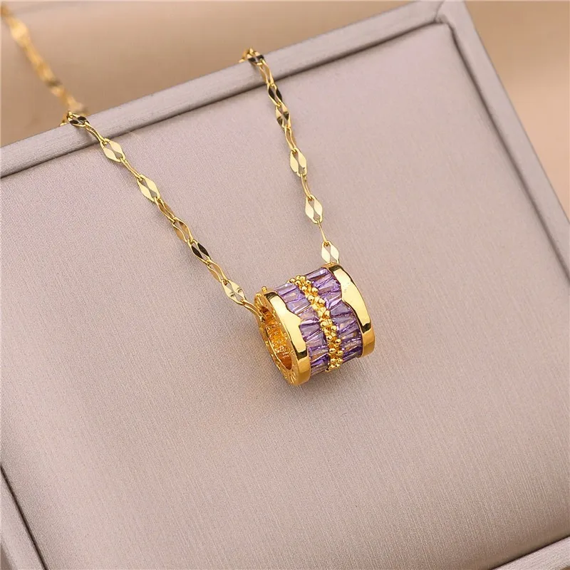 LUCKY99 fashion simple crystal zircon Stainless steel Necklace For Women 2024 New Luxury Collarbone Chain Pendant Necklaces