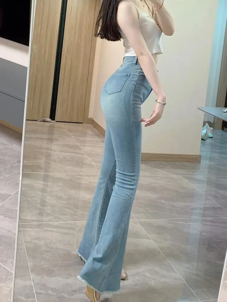 Womens Flared Jeans High Waist Shot Blue Slim Fit Denim Pants for Women Skinny Bell Bottom Trousers Original Top Selling Vibrant