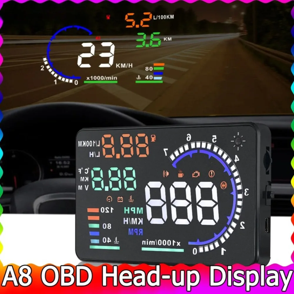 A8 OBD HUD Head-up Display Speedometer for Car Heads Up Display RPM Tachometer with Over Speed Alarm Auto Electronic Accessories