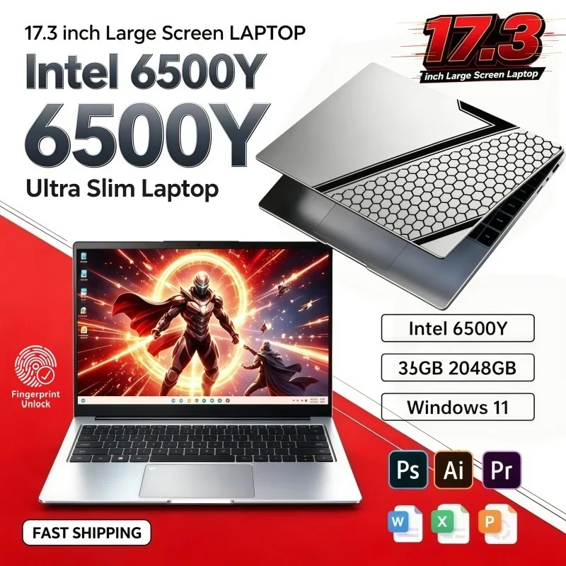 Intel 6500Y Ultra Light 17.3 Inch Large Screen Laptop 16/32GB RAM 1/2TB BIG SSD Clear Windows11 Portable for Study