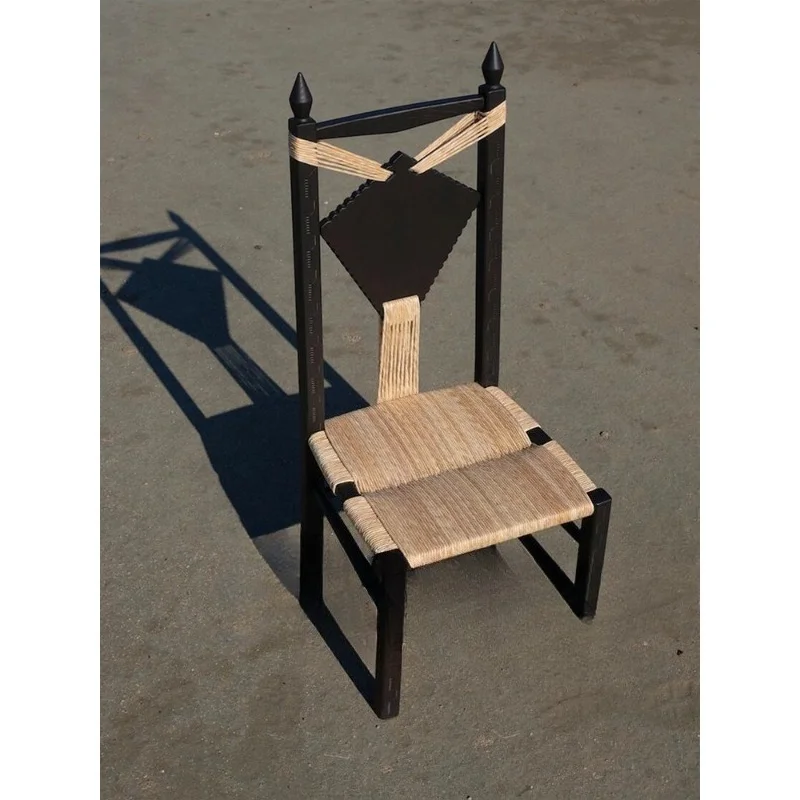 

French Retro Rattan Dining Chair Home Designer Cafe Casual Rattan Chair Medieval Wabi-sabi High Back Chair