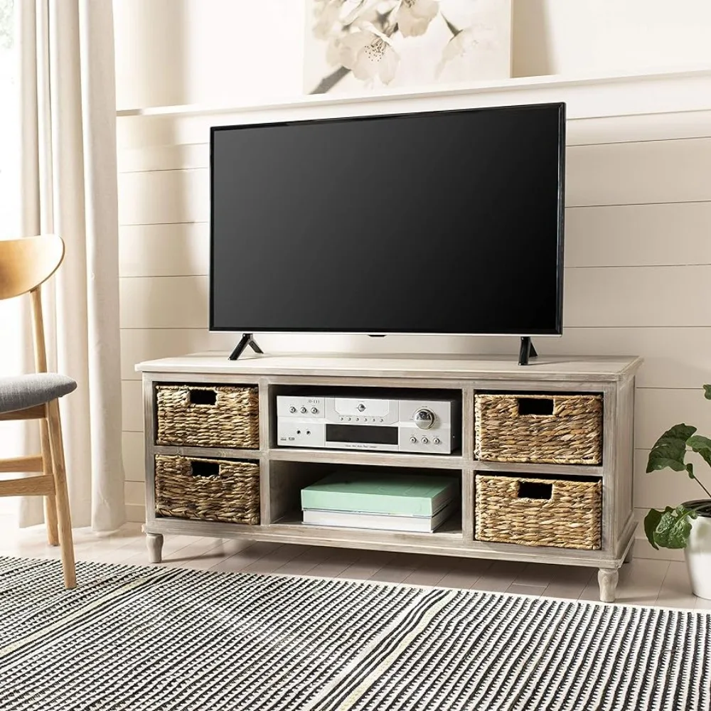 Comes With Natural Rattan Basket and Hollow Handles Cabinet for Tv Mount Suitable for Up to 47-inch TV Television Stands Stand