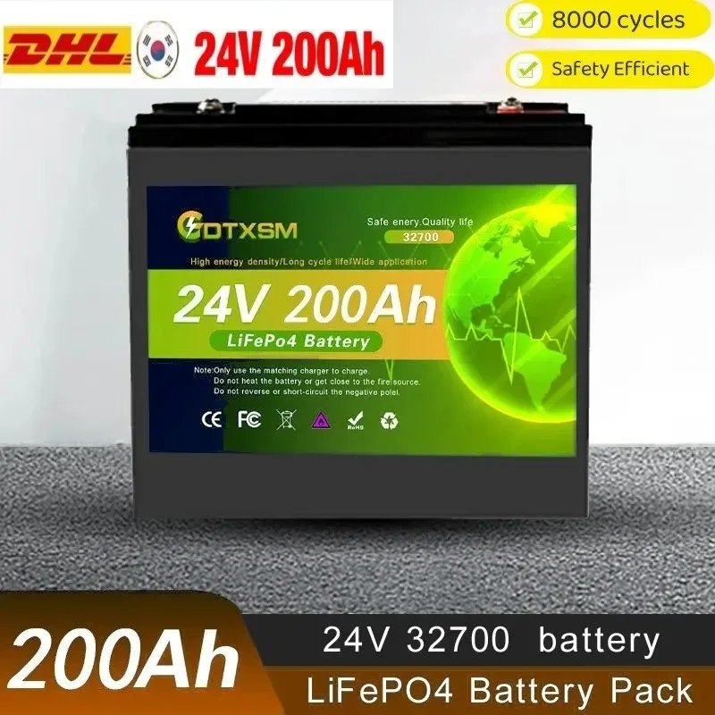 

32700 24V 200Ah Phosphate Battery LiFePO4 Built-in BMS LiFePO4 Battery for Solar Power System RV House Trolling Motor