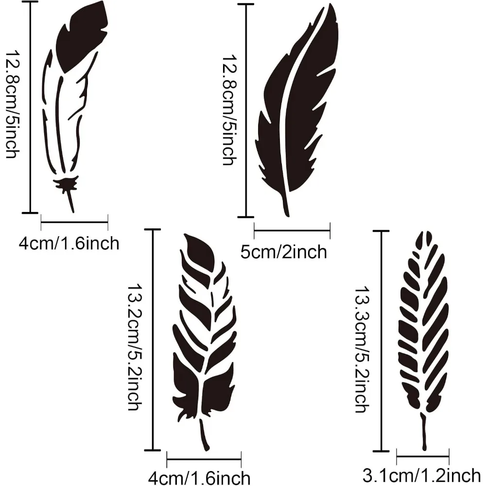 16 Stile Feder-Schablonen, 8,3 x 11,7 Zoll, dekorative Feder-Malerei-Zeichnungsschablonen, Boho-Feder-Schablonen zum Malen