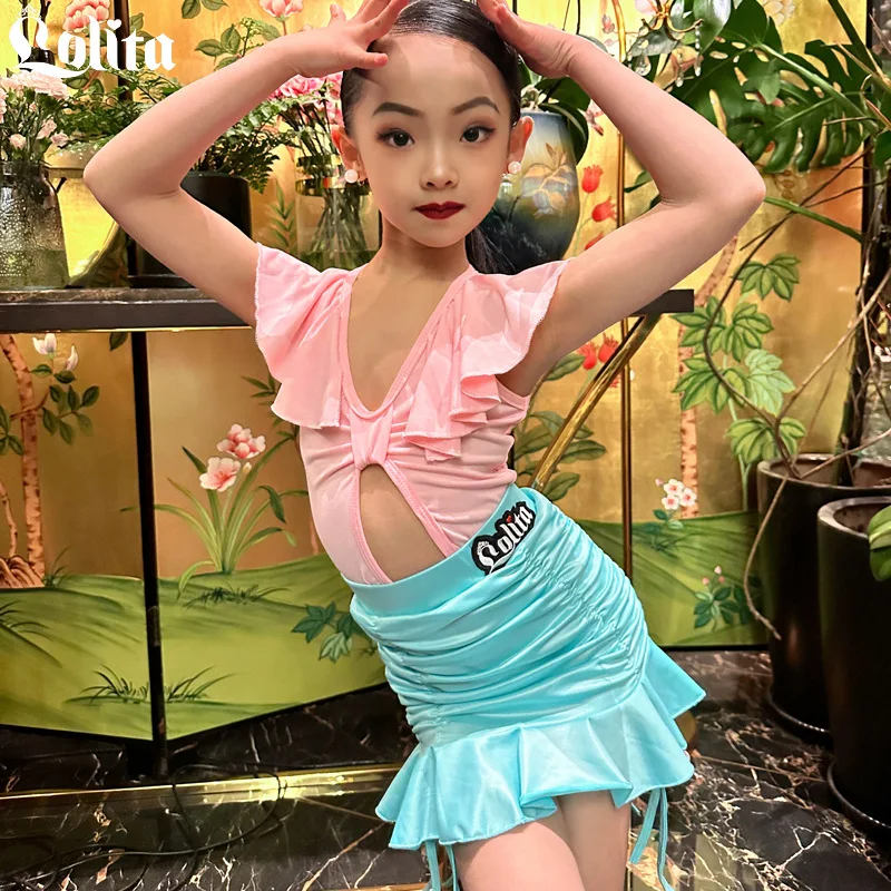 

Customized Latin Dance Dress for Girls Children Performance Costumes Pink+Blue Set Vestidos Bailes Latinos Mujer Women Clothing