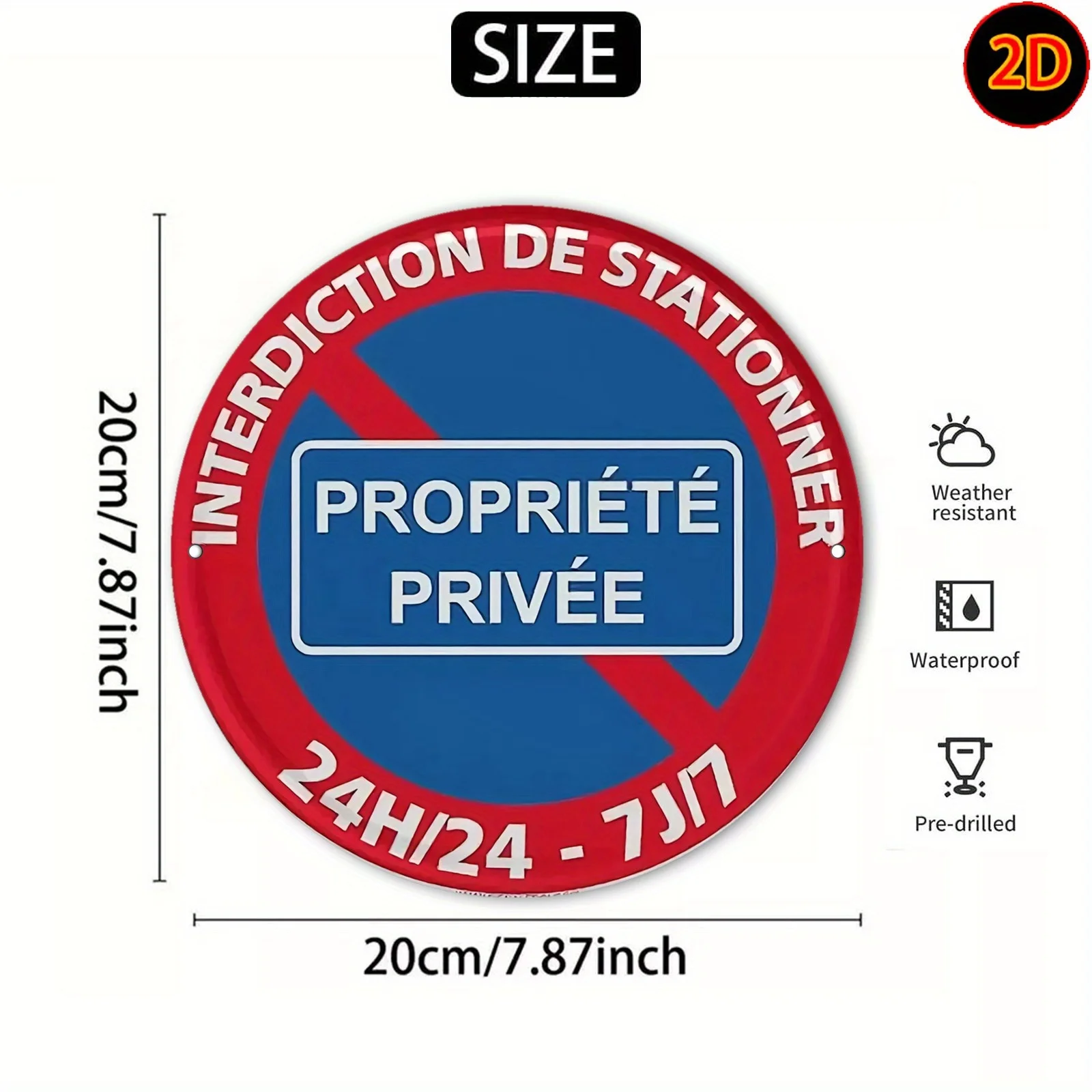 2D Flat Vintage Round Metal Sign Printed , Featuring a Prominent Warning That Parking Is Prohibited 24/7in Private Areas.