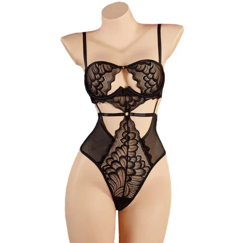 

Toucheart Sexy Lace Lingerie Jumpsuit for Women Mesh Hollow Out See-through Underwear Set Exotic Sexy Underwear 2-piece Set New