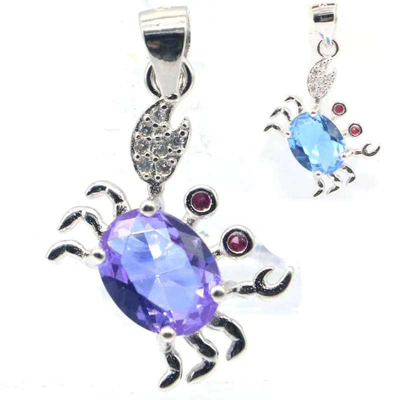 Buy 2 Get 1 Free 26x9mm Crab Changing Color Alexandrite Topaz Real Emerald Pink Tourmaline CZ 925 Solid Sterling Silver Pendant