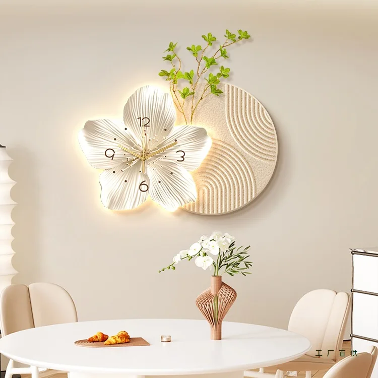 Decative Wall Clock Cream-style Living Room Background Clocks Led Light Interior Accessories Orologio Da Parete Home Decorations
