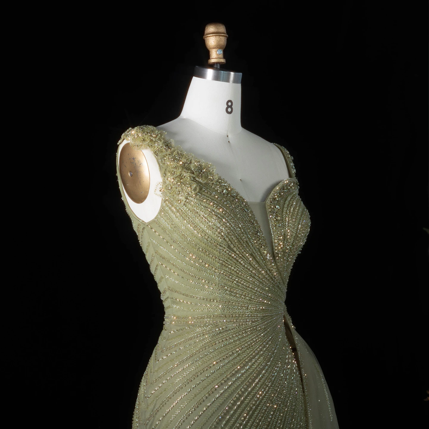 Sharon Said Abendkleid Glamouröses Grünes Tüllkleid mit Perlen und Quasten, Sweetheart-Ausschnitt, Luxuriöses Dubai-Formelles Hochzeits- und Partykleid SS103 Maßanfertigung – Detail 10