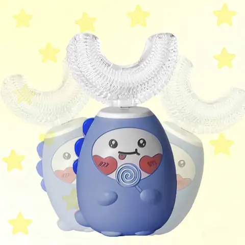 어린이 전동 칫솔 스마트 U자형 실리콘 어린이 칫솔 충전식 만화 자동 U자형 어린이 칫솔