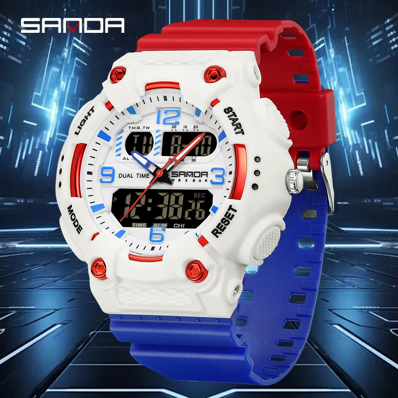 SANDA G style Dual Display Men Electron Watch Waterproof Military Outdoor Sport LED Analog Digital Quartz Chronograph Wristwatch