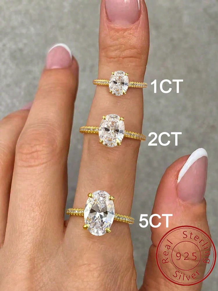 925 Sterling Silver Zirconia Gorgeous Shiny 1-5CT Oval Stone Ring For Women Engagement Wedding Luxury High Quality Fine Jewelry