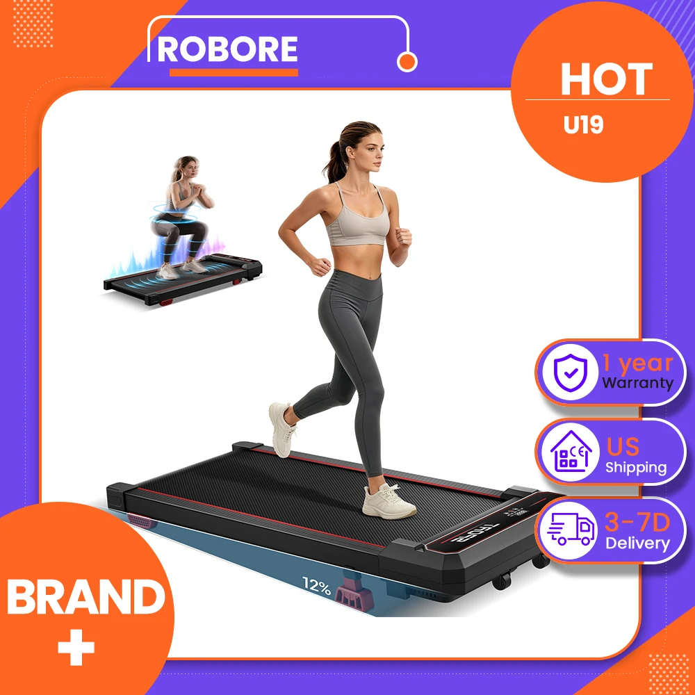 ROBORE U19 Walking Vibration Pad – 12% Incline Treadmill, 3.0HP Brushless Quiet Motor, 300Lbs Capacity, 3 Vibration Massage Levels, Under Desk Portable, Home Office Walking Jogging Machine