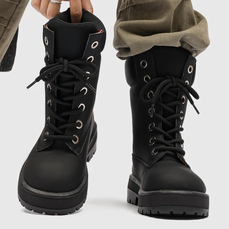 

Мужские высокие ботинки на шнуровке, разноцветные, на толстой подошве, без каблука, большие размеры, для активного отдыха, модные, в уличном стиле