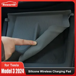 For Tesla Model 3 Highland 2024 New Silicone Wireless Charging Pad Anti-Slip Mobile Phone Anti-Skid Mat Car Interior Accessories