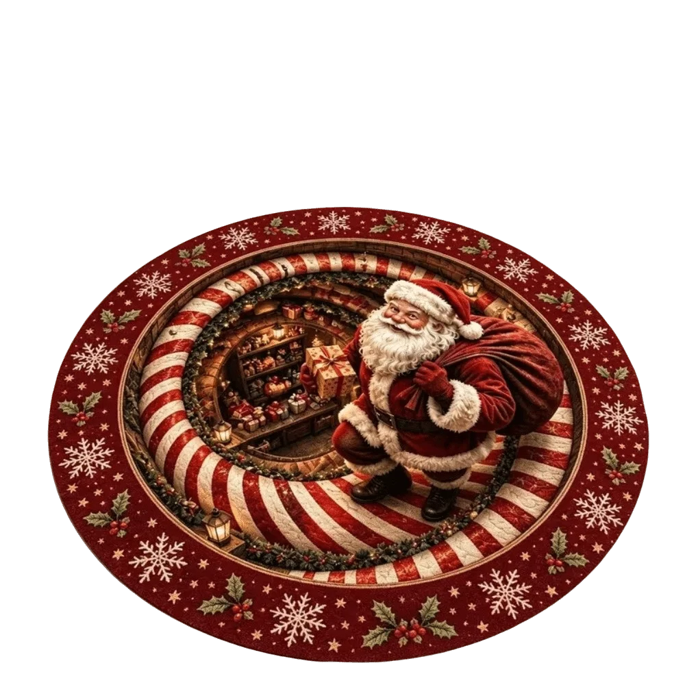 2D Flat Printed Christmas Rug Non-Slip Velvet 3D Illusion Rug Floor Mat Santa Claus Christmas Doormat Kitchen