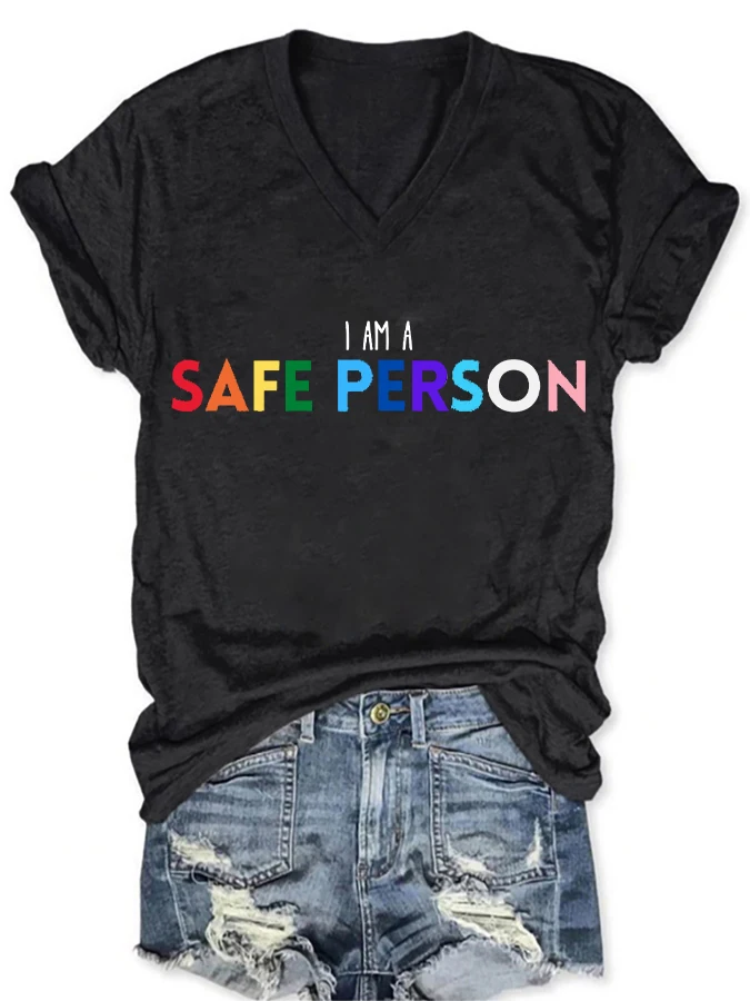 Women's Summer Casual V-Neck Short Sleeve T-Shirt Pride Print Top