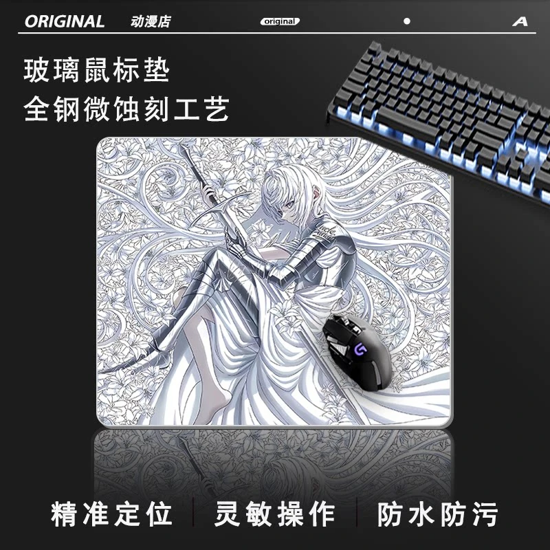 Anime Girl Swordsman FOR-WWallhackS Glass Mouse Pad HD Tempered Smooth FPS Esports Office Mouse Mat Desktop Computer Desk Pad