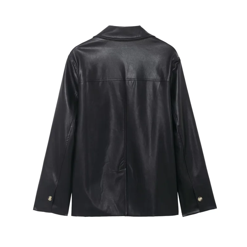 EAEOVNI Black Leather Women's Jacket Lapel Collar Long Sleeve Single Button Fashion Coat Outerwear 2026 New Clothing