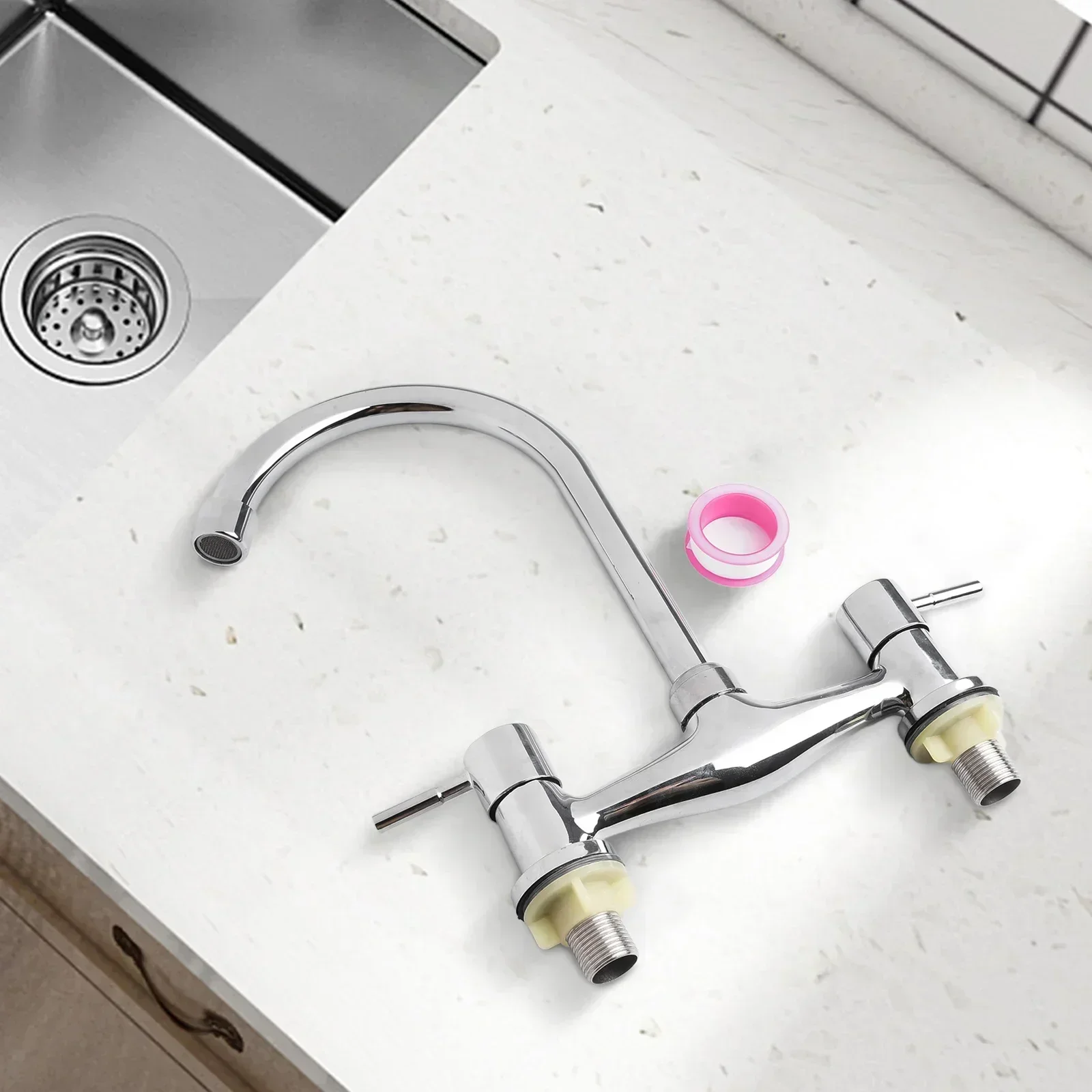 Chrome Hot And Cold Mixing Faucet Hole Deck Kitchen Sink Solid Brass Chrome Construction Applicable Pipe Diameter