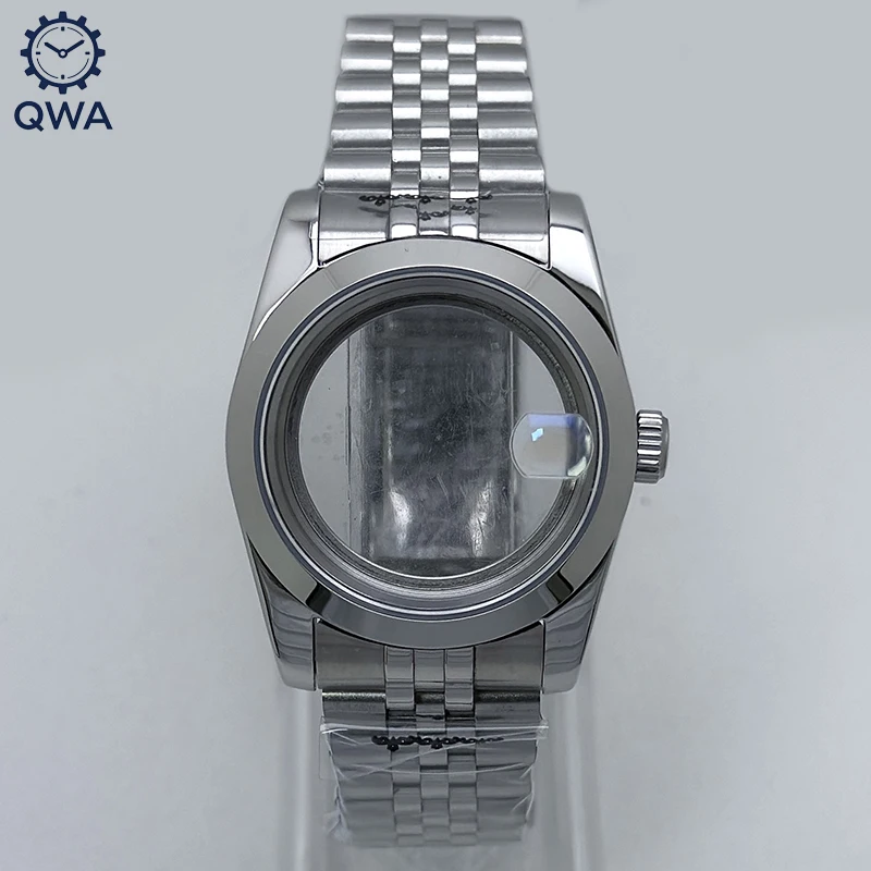 QWA NH35 36 مللي متر/39 مللي متر Datejust الفضة الياقوت ساعة زجاجية مع الرئيس/اليوبيل صالح NH35/NH36 ساعة يد تعمل بالحركة اكسسوارات