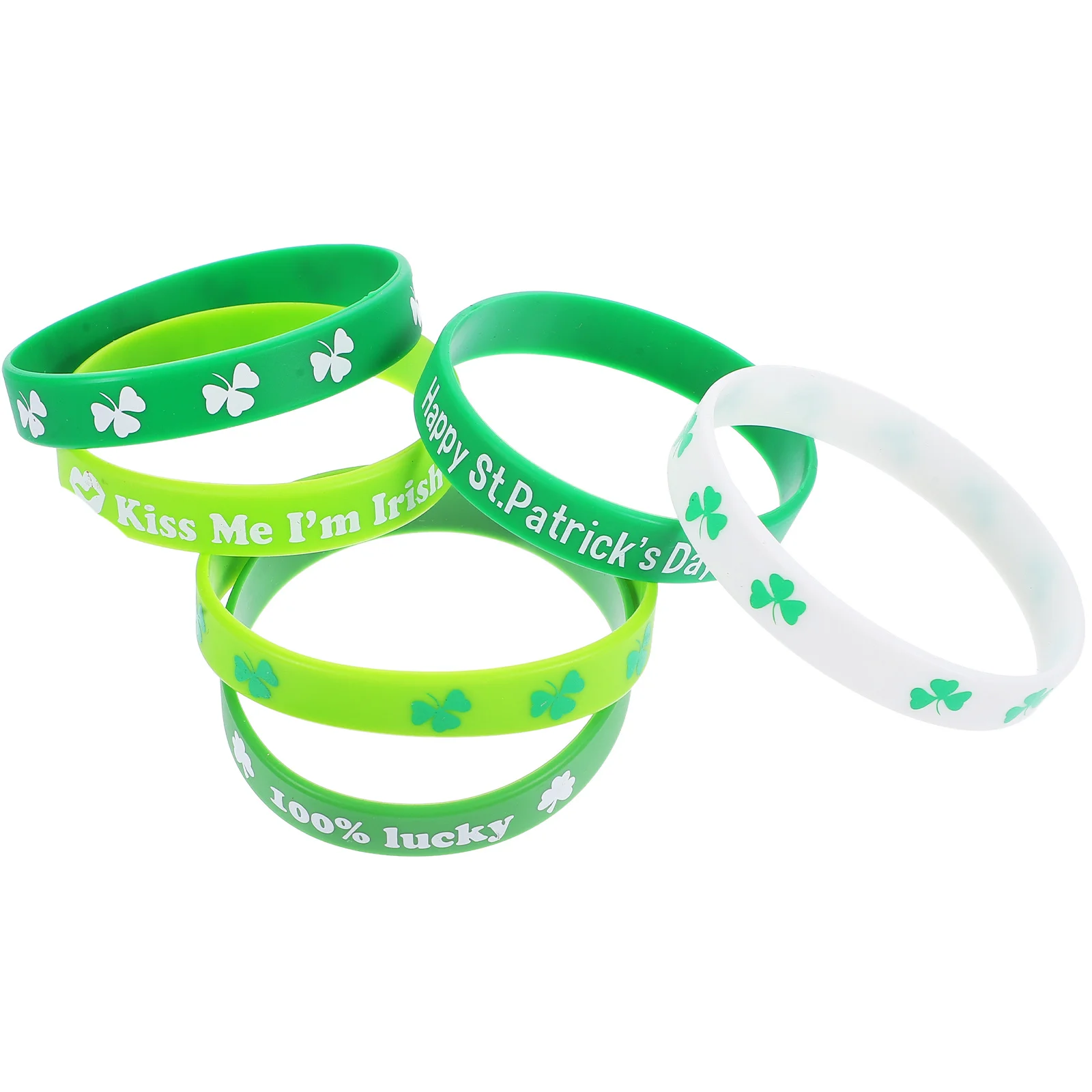 กำไลข้อมือซิลิโคนลายใบโคลเวอร์ 6 ชิ้น ธีมวันเซนต์แพทริก ทนทานต่อการซีดจาง เป็นมิตรกับผิวหนัง สร้างสรรค์สำหรับตกแต่งข้อมือในงานปาร์ตี้
