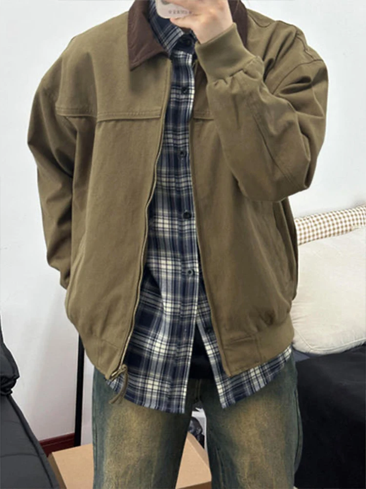 

Khaki Workwear Jaet Men's ort Canvas Turn-down Collar Regular oulder Detroit Coat Spring Autumn American Retro Waed