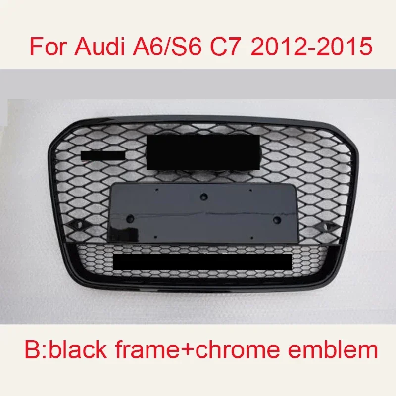 For RS6 Style Front Sport Hex Mesh Honeycomb Hood Grill Black For Audi A6/S6 C7 2012 2013 2014 2015 Car-Styling Accessories