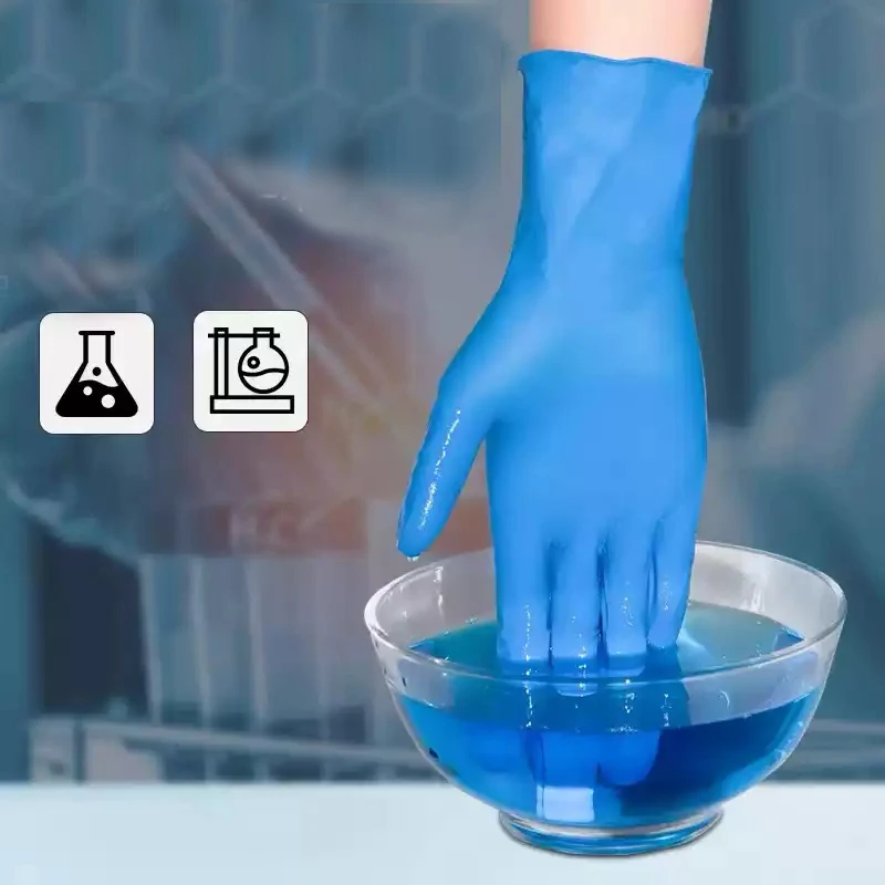 40cm Lab gloves chemical nitrile gloves acid and alkali resistant rubber latex waterproof disposable Lengthening gloves 20Pcs