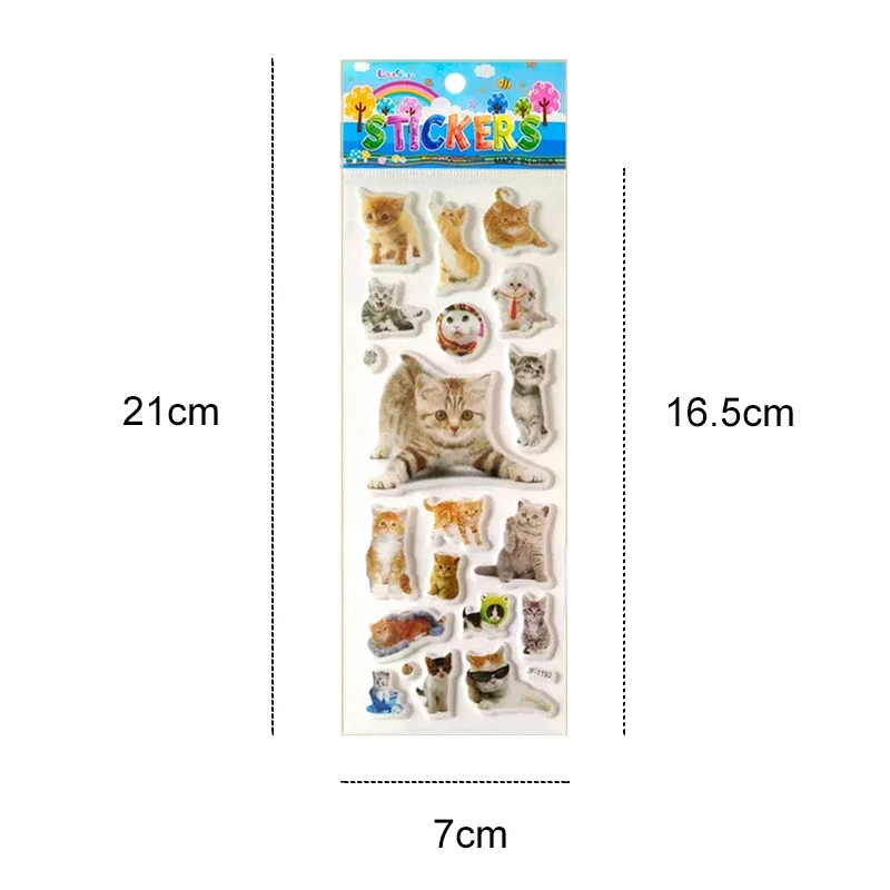 6Pcs 3D Cute Kitten Puppy Stickers Random Patterns Waterproof Decals DIY Decor for Phone Water Bottle