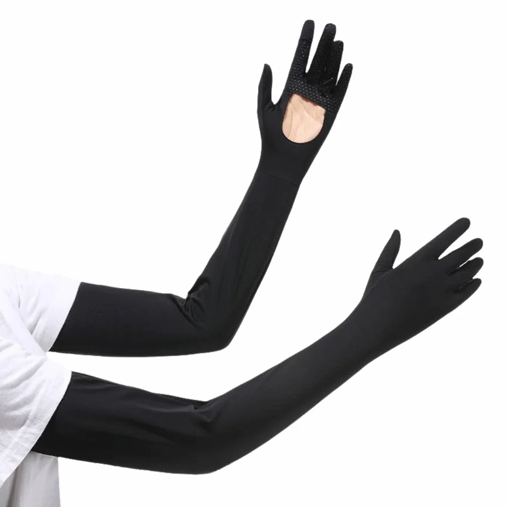 Lightweight Solid Color Long Sleeve Sun Protection Flip Sunscreen Sleeve Gloves Cooling Quick-drying Ice Silk Arm Sleeve Women