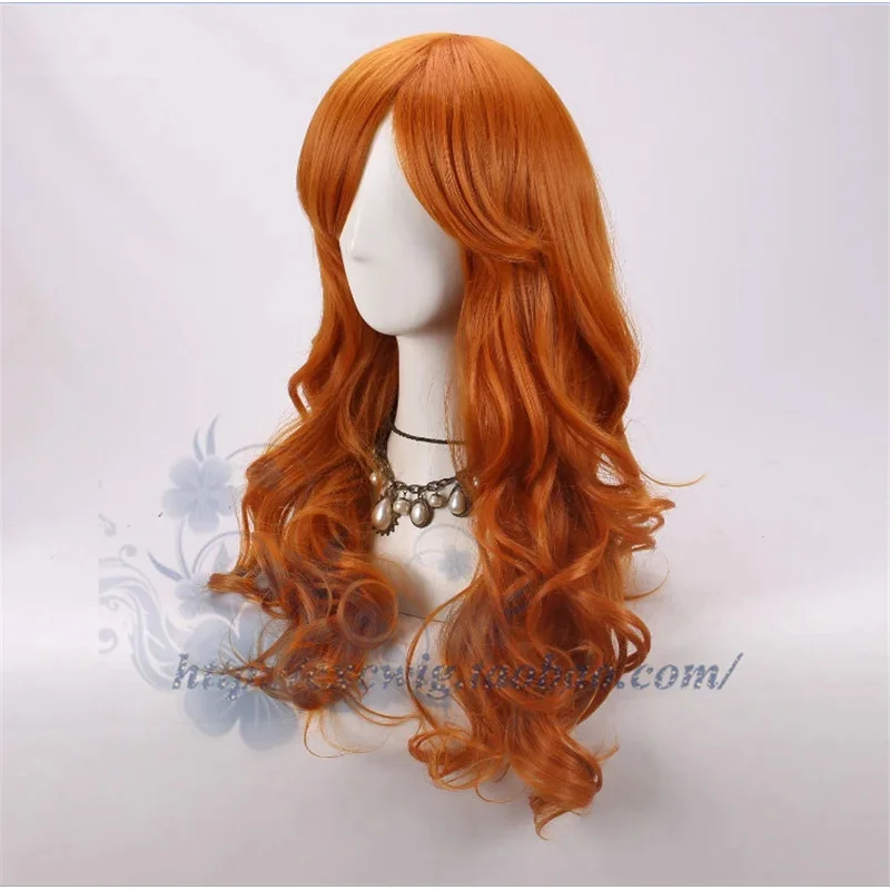 Anime Nami Synthetic Orange 60cm Long Curly Hair Cosplay for Adult Halloween Party Carnival Role Play Wigs + A Wig Capv;2,r'6;t.