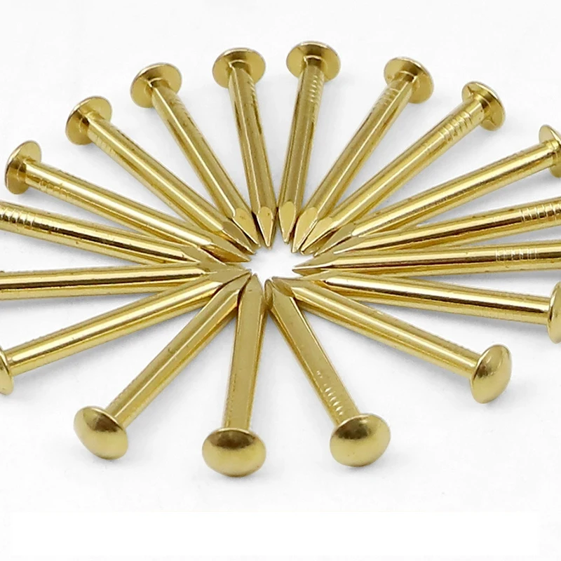 Clavos de latón mini de 1.2 mm - tachuelas de cabeza redonda de cobre para carpintería, modelismo y manualidades (color dorado, tamaño pequeño 8mm≈239 piezas)
