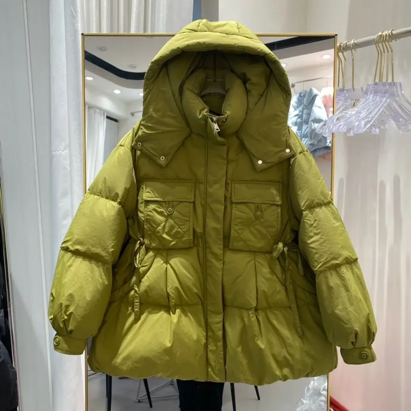 Doudoune à capuche coupe-vent pour femme, manteau chaud, poche adt, vêtements d'extérieur, parkas, hiver