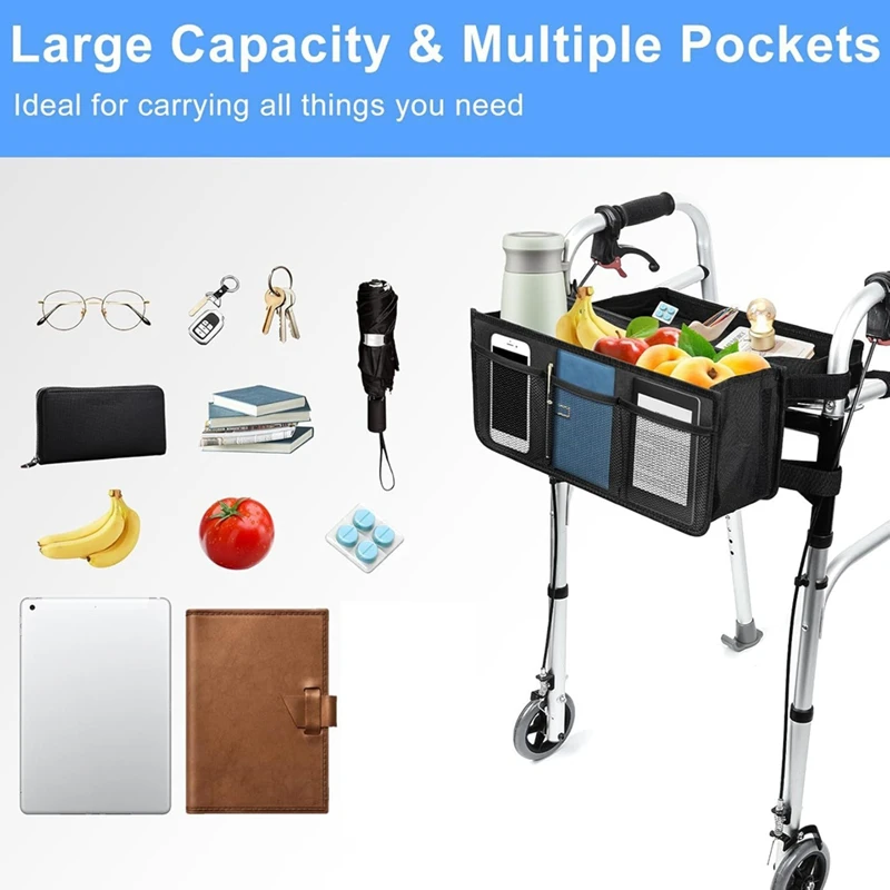 Walker Basket For Folding Walker Foldable Walker Bag, Large Storage Basket For Walker, Walker Accessories For Seniors