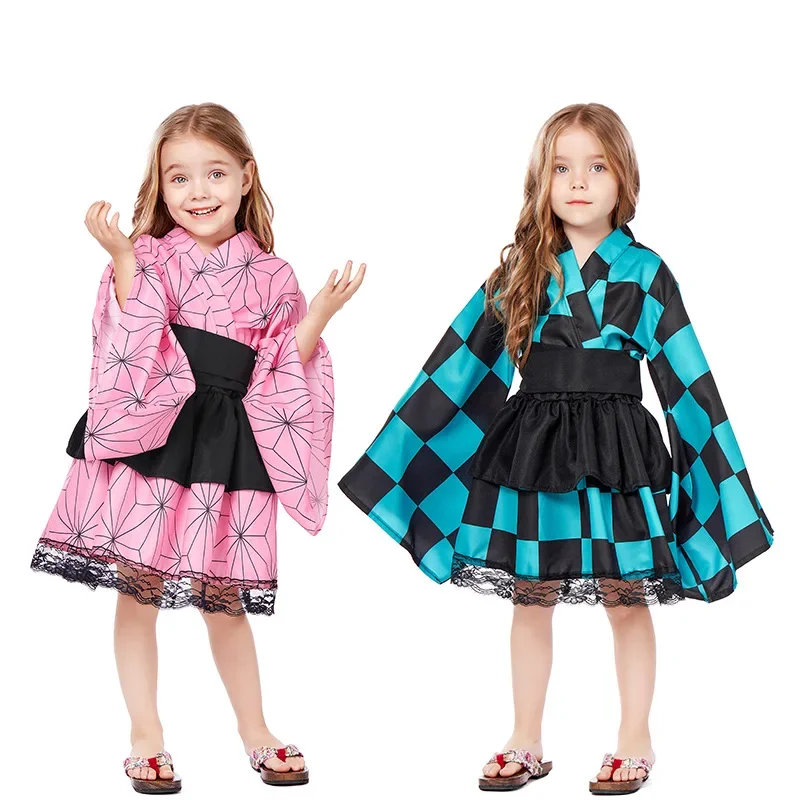 

Anime Cosplay Costume Kids Girls Kamado Nenitsu Kamado Tanjirou Kimono Costumes