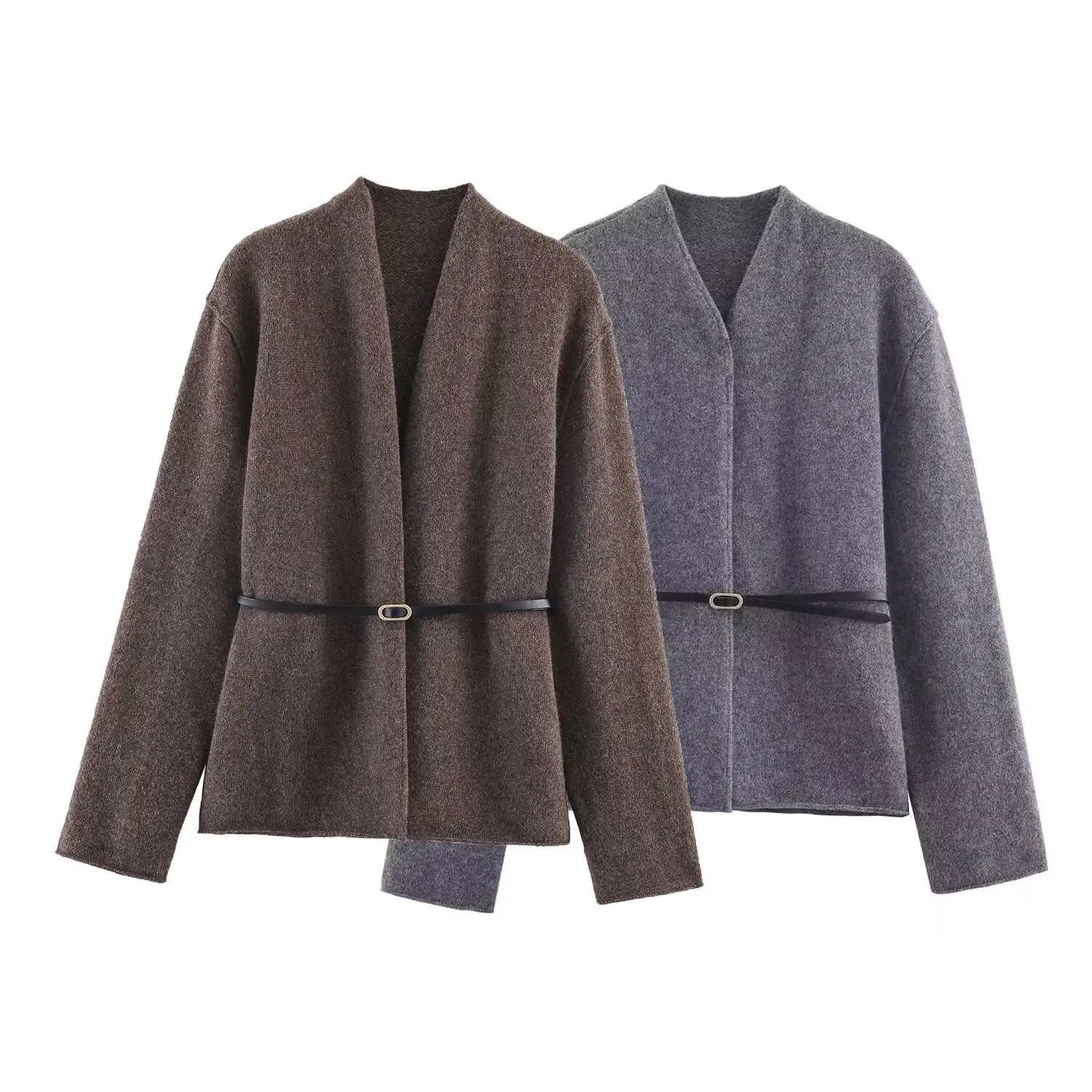 

Autumn Winter Long Sleeves Knitted Jacket Coats With Soft Belt Women Elegant Loose Tops Female Casual High Street New Outerwears