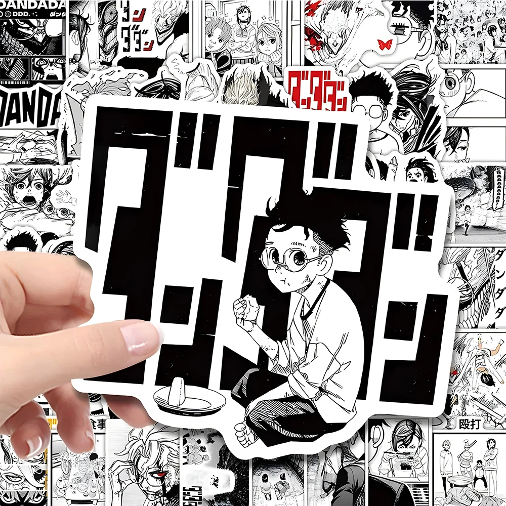 10/30/50 قطعة كول أسود أبيض DANDADAN أنيمي ملصقات الكرتون ملصق الاطفال لعبة Skateboard بها بنفسك سكيت الهاتف المحمول الكلاسيكية مانغا الشارات #5