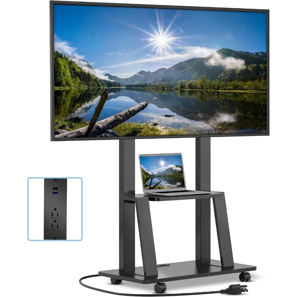 

Rolling Tv Stand For 32-80 Inch, Mobile Tv Cart With Power Outlet, Outdoor Tv Stand With Wheels, Portable Tvs Stands