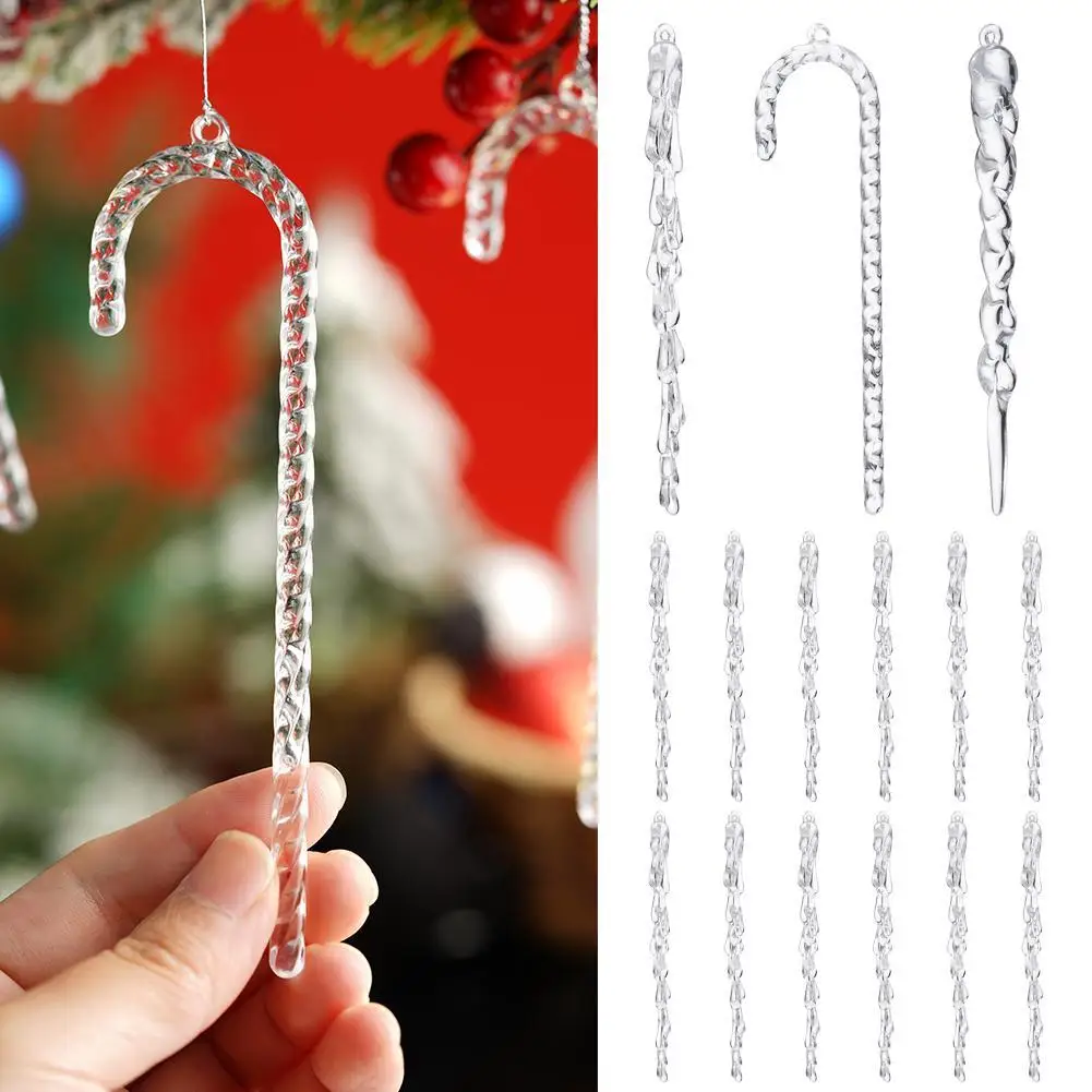 12Pcs Glass Icicle Ornaments Christmas Decoration Acrylic Kit Icicles Ornament Clear Xmas Christmas Wedding Tree Plastic