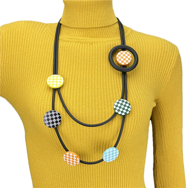 UKEBAY New Double Layer Handmade Design Black Rubber Chain Retro Jewelry Ethnic Style Gothic Party Wear Matching Necklace