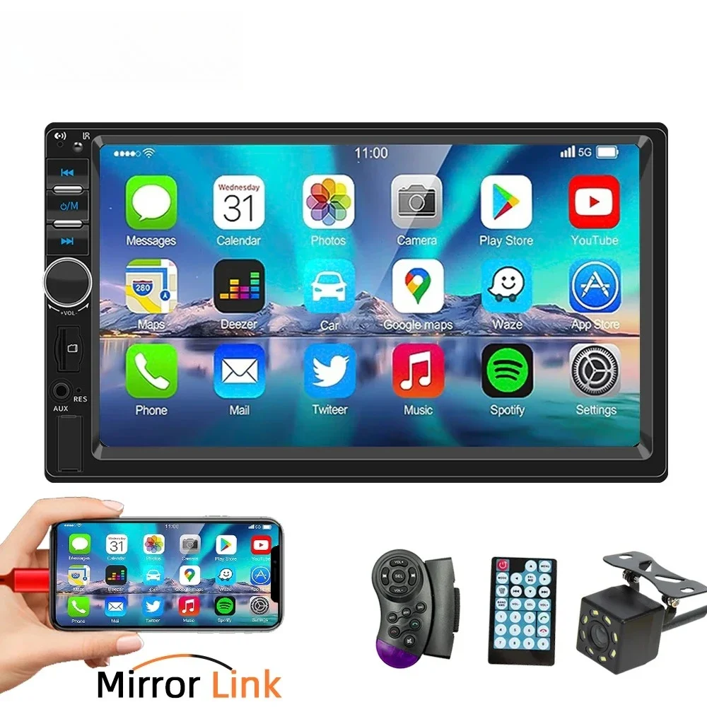 

Bileeko 2Din Car Radio 7 Inch multimedia MP5 Steres Player Car Bluetooth Audio USB TF FM Mirror Link With Rear Camera Universal