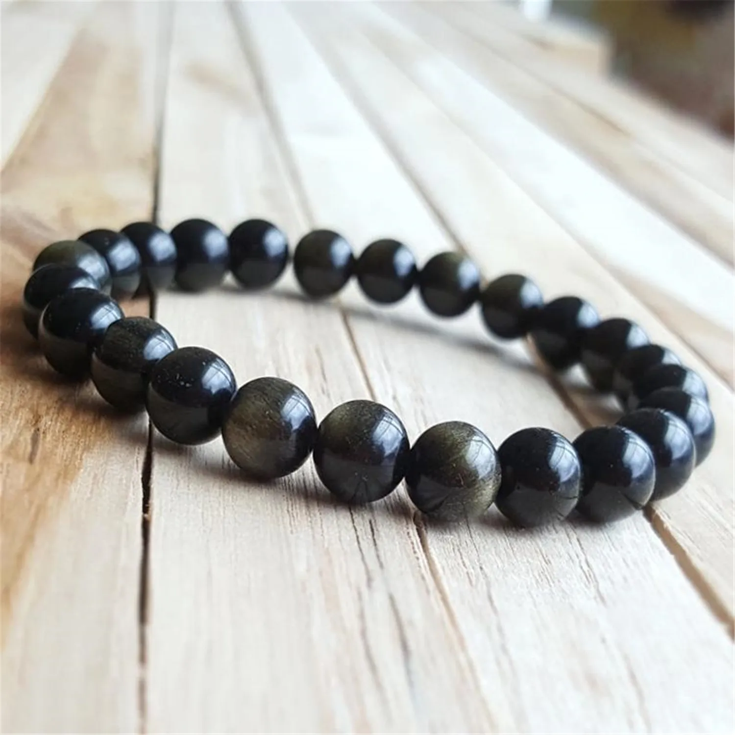 

8mm Natural Obsidian Mala Bracelet Chain Bangle Unique Men Charm Bohemian Ethnic Yoga