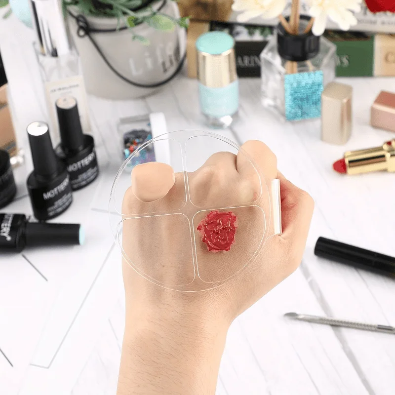 Acrylic Round Four Grid Color Mixing Plate, Liquid Foundation Makeup Tool, Suitable for Individuals and Beauty Salons